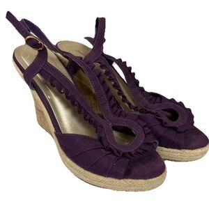 Charming Charlie Purple Wedge Sandals with Ruffle Detail